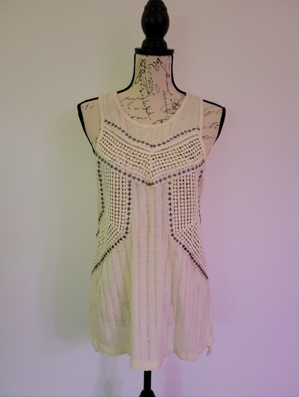 Free People Trinity Beaded Crochet Tank Top Size XS